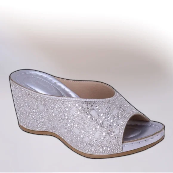 Selling Fast! Italina Gold Rhinestone Embellished Wedding Shoe or Dressy Wedge - Picture 9 of 11